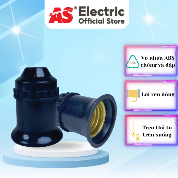 Đuôi đèn E27 AS bằng nhựa, lõi đồng, dễ lắp đặt
