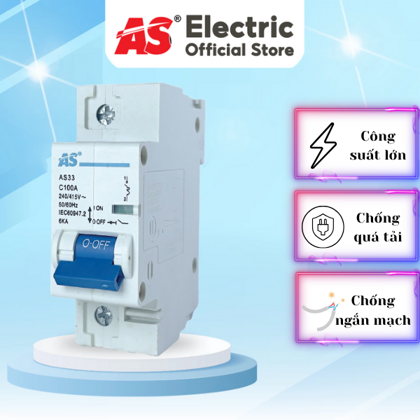 CẦU DAO AN TOÀN MCB AS33 1P, 2P, 3P CÔNG SUẤT LỚN 80A, 100A