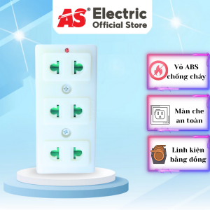 Ổ cắm 3 lỗ có màn che AS nhựa ABS chống cháy, lõi đồng, bảo vệ an toàn cho trẻ