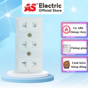 Ổ cắm 3 lỗ AS vỏ nhựa ABS, dẫn điện tốt, chống cháy, chân cắm khít