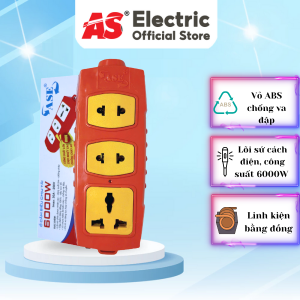 Ổ cắm chịu tải 3 lỗ ASCT03, vỏ ABS nguyên sinh, lõi sứ chống cháy