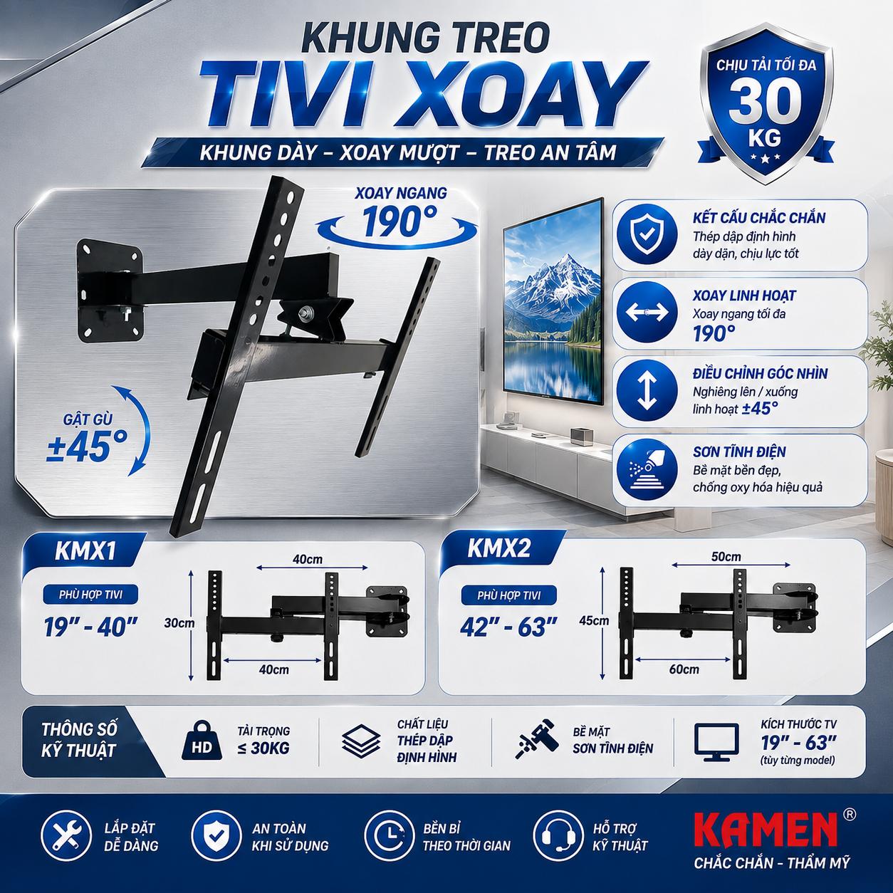 Khung Treo Giá Treo Tivi Xoay Kamen Cao Cấp Dùng Cho Tivi Từ 19-65 inch