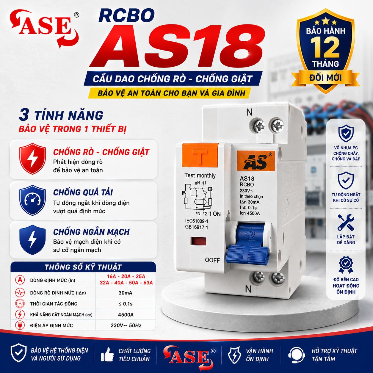 CẦU DAO CHỐNG RÒ RCBO-AS18