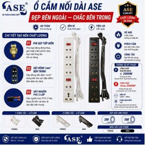 Ổ cắm 2 công tắc dây dài 5M