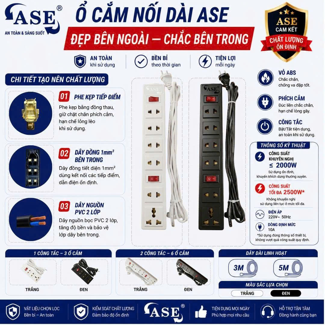 Ổ CẮM ASE 2 CÔNG TẮC 5M