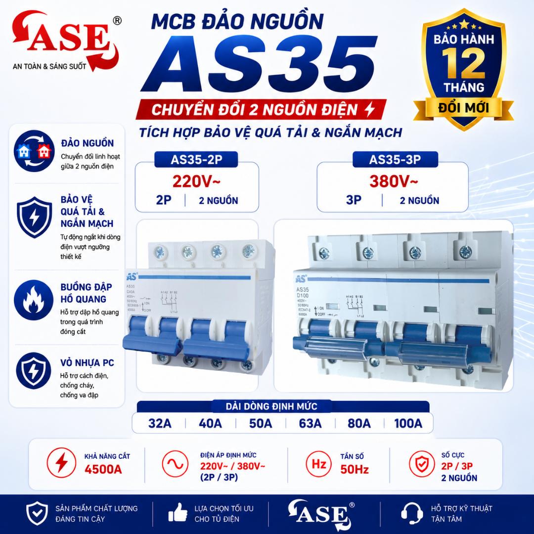 CẦU DAO ĐẢO CHIỀU AS35 2 PHA/3 PHA