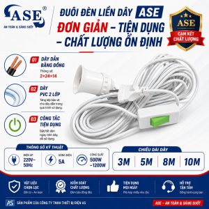 Dây đuôi đèn liền dây có công tắc 3M đến 10M tiện lợi