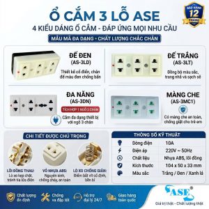 Ổ cắm 3 lỗ trắng thông dụg