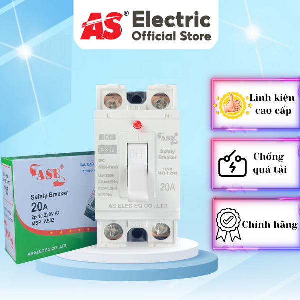 CB Cóc Cao Cấp | Át Mini ASE AS02 10A-20A-30A-40A Chính Hãng- Aptomat - Cầu Dao An Toàn Chống Quá Tải - Có Đèn Báo Nguồn