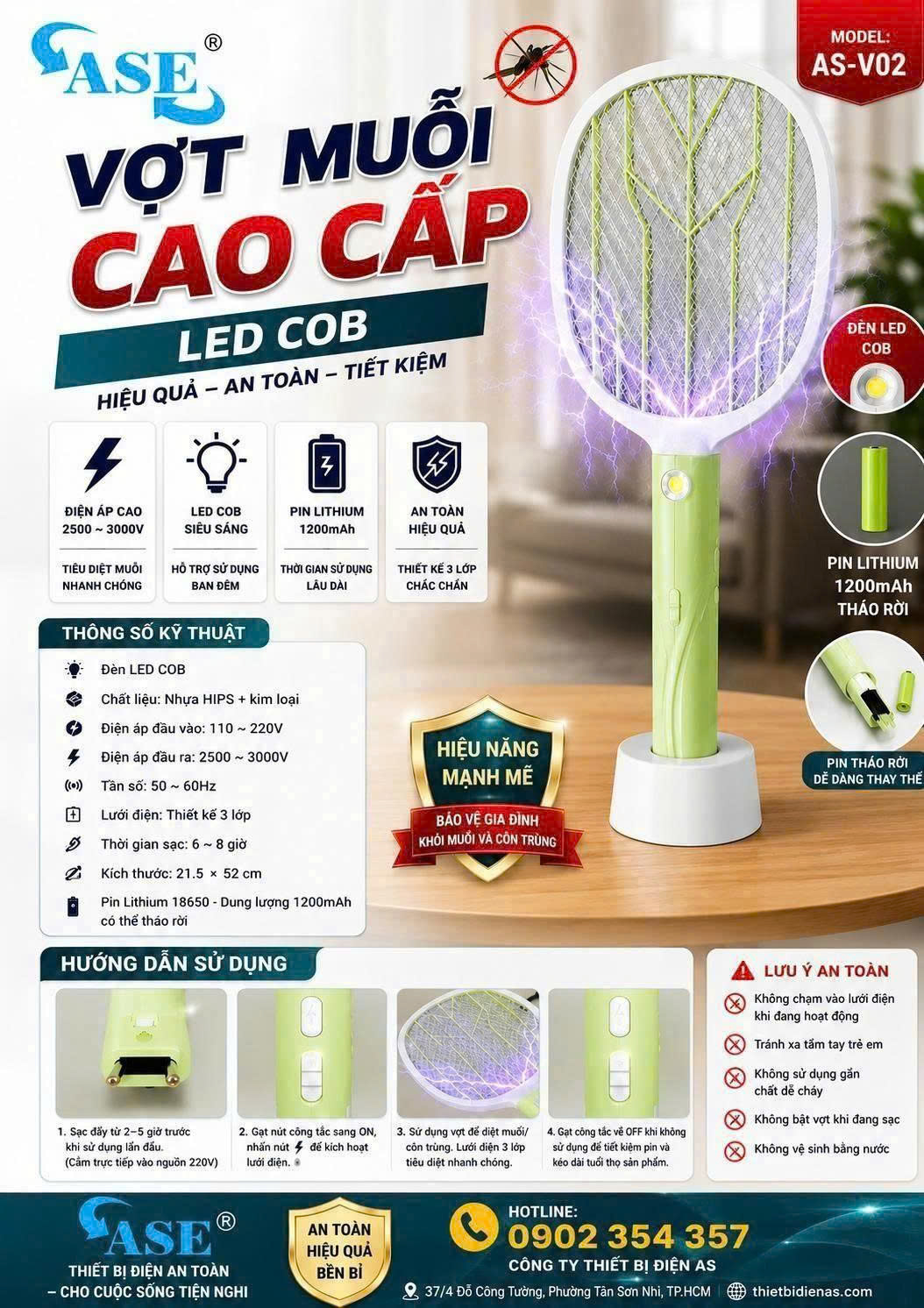 Vợt muỗi ASE Vợt muỗi sạc liền thân ASE